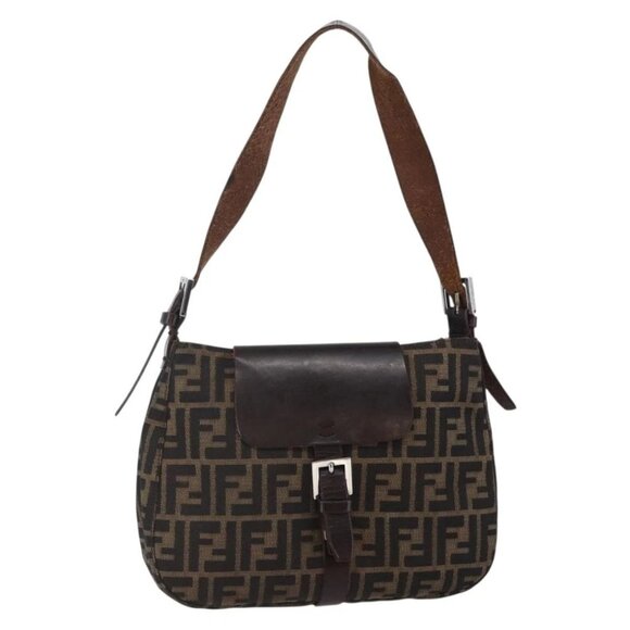 FENDI Zucca Canvas Mamma Baguette Shoulder Bag Black Brown Silver Auth SW1723 - Picture 2 of 16